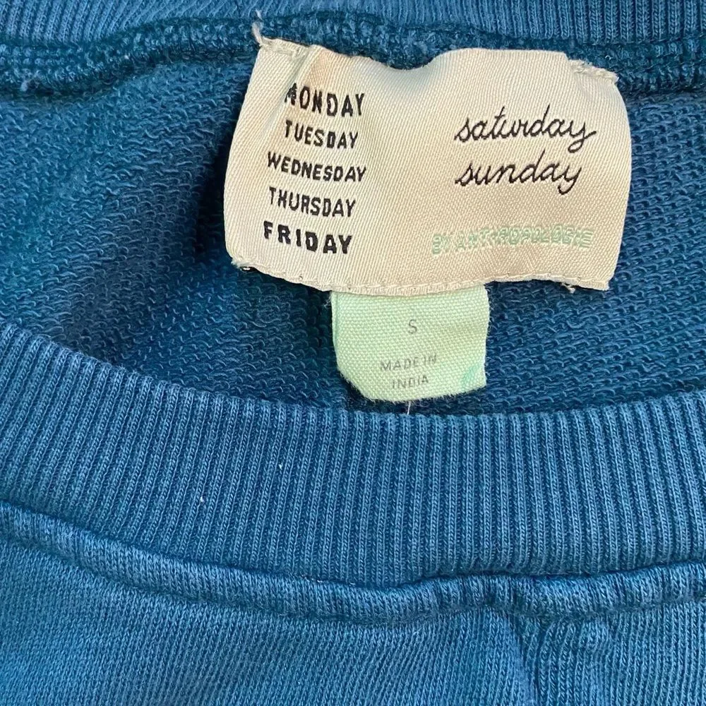 Saturday Sunday by Anthropologie Teal Corrie Crop Ruffle Sleeve Sweatshirt